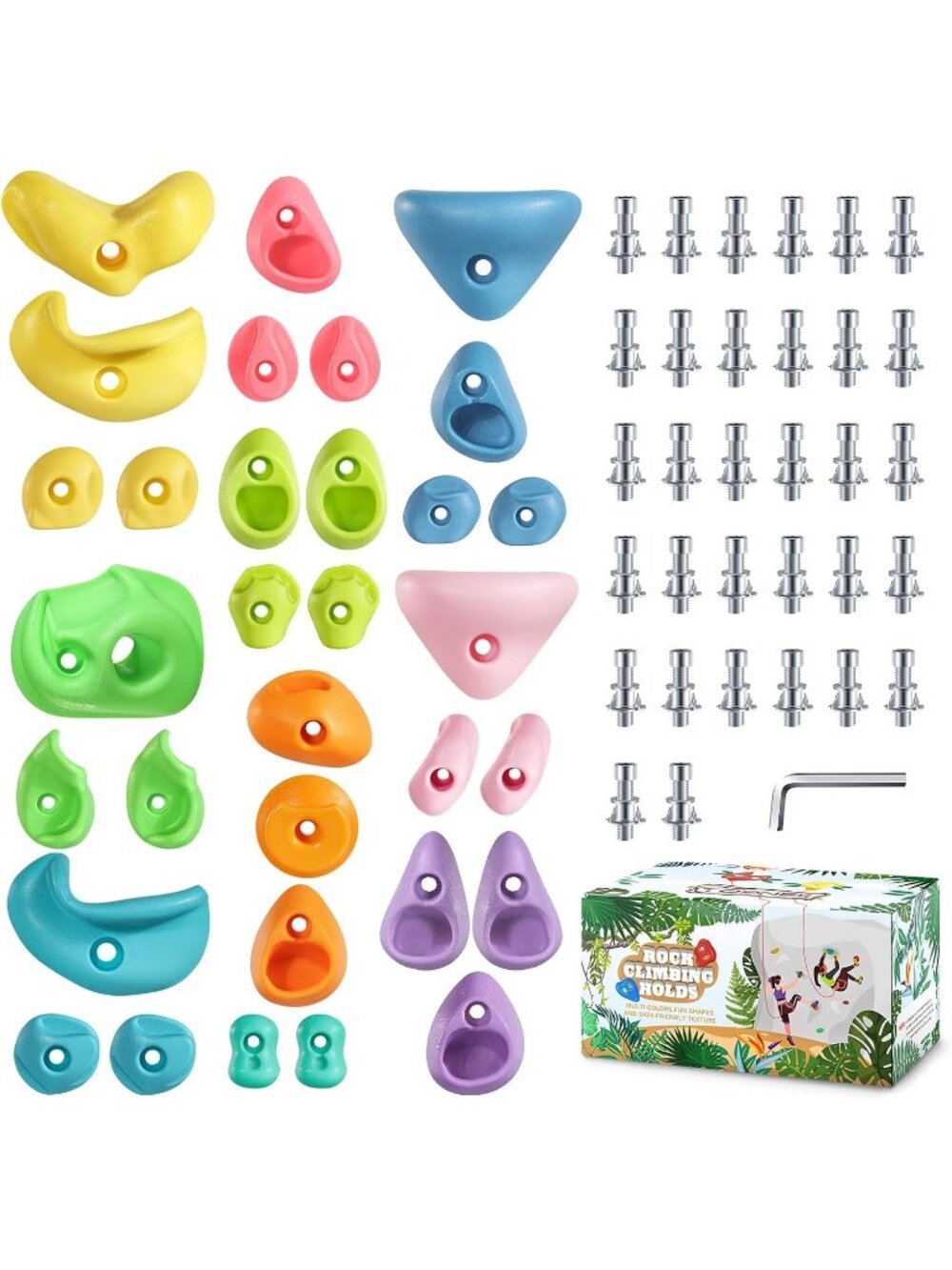 New 32Pcs Rock Climbing Holds, Multi Size Climbing Wall Grips for Kids Adults